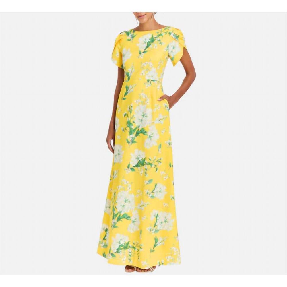 NEW MESTIZA NEW YORK katherine flower print maxi dress in yellow, green, and whi